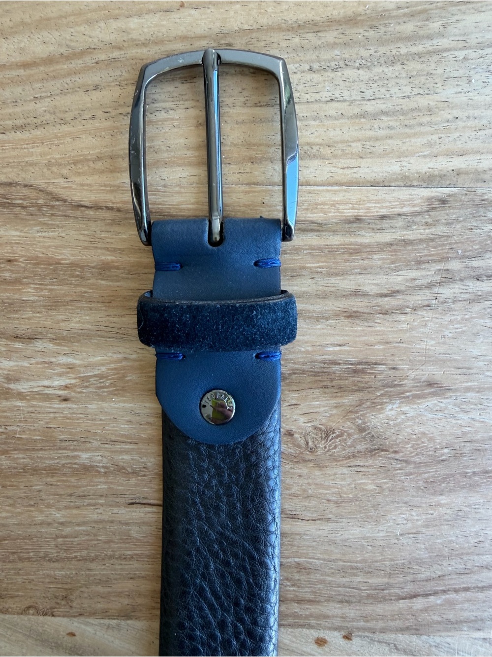 Ted Baker Blue Leather Belt with Silver Buckle